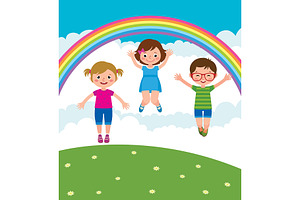 Kids playing and jump in the meadow, a Person Illustration by Julia's illustrations