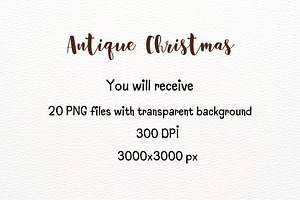 Antique Christmas Watercolor Clipart