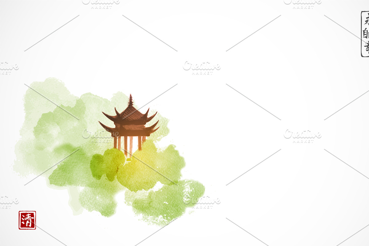 Sumi-e painting. Zen and mountains., an Illustration by Elina_Li (Photo 9 of 16)