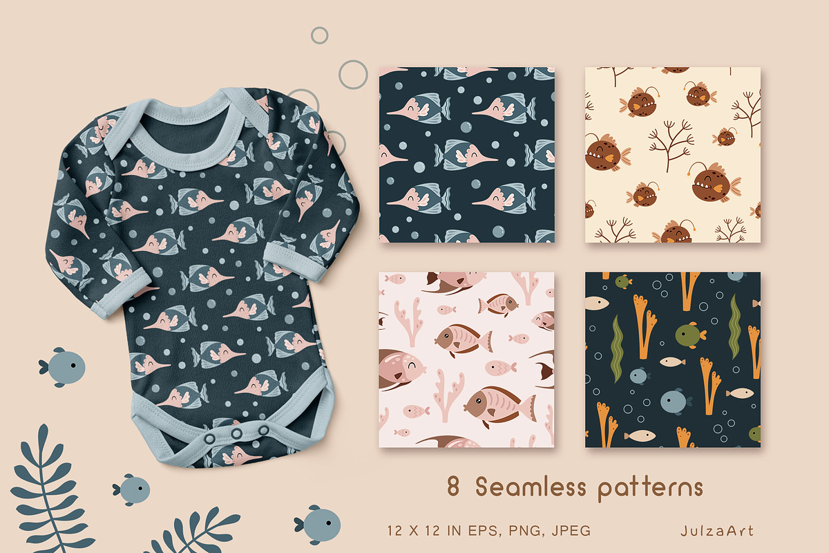 Fish clipart & pattern, a Seasonal Illustration by JulzaArt (Photo 7 of 9)