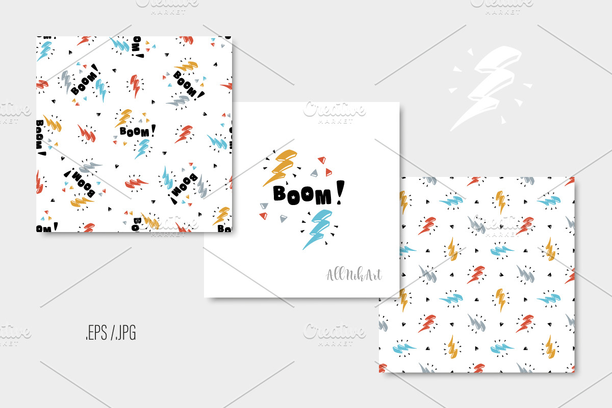 Boom! Thunderbolt Patterns & Prints, a Pattern Graphic by AllNikArt (Photo 2 of 5)