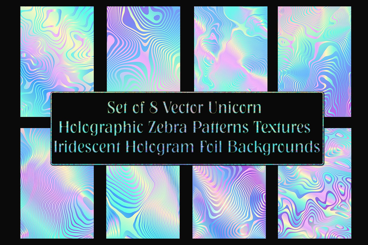 Vector Unicorn Holographic Patterns, a Background Graphic by Kseniya-Omega (Photo 1 of 5)