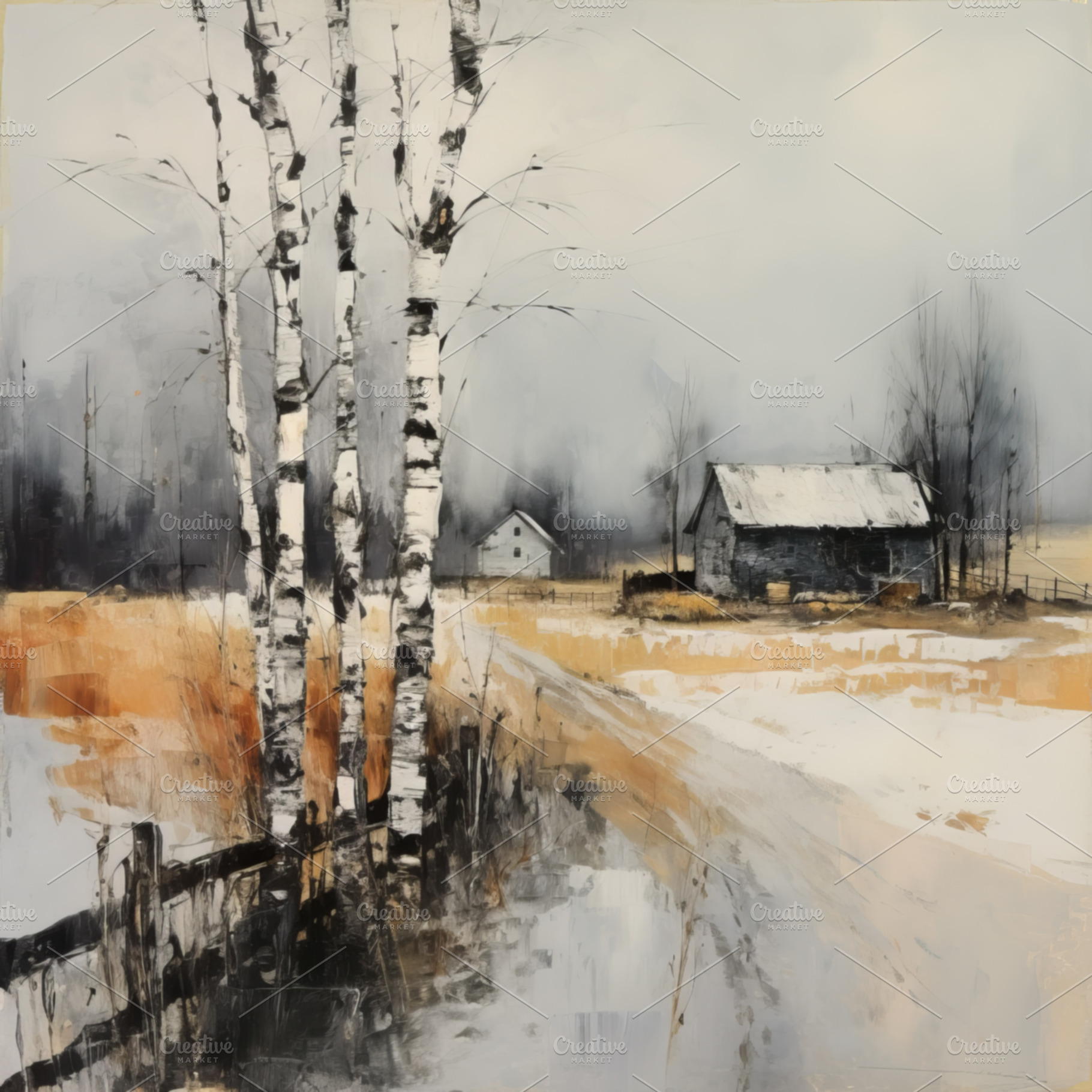 Peaceful Winter Landscape with Birch Trees and Snowy Path, an Abstract Photo by Natalia Klenova's Shop