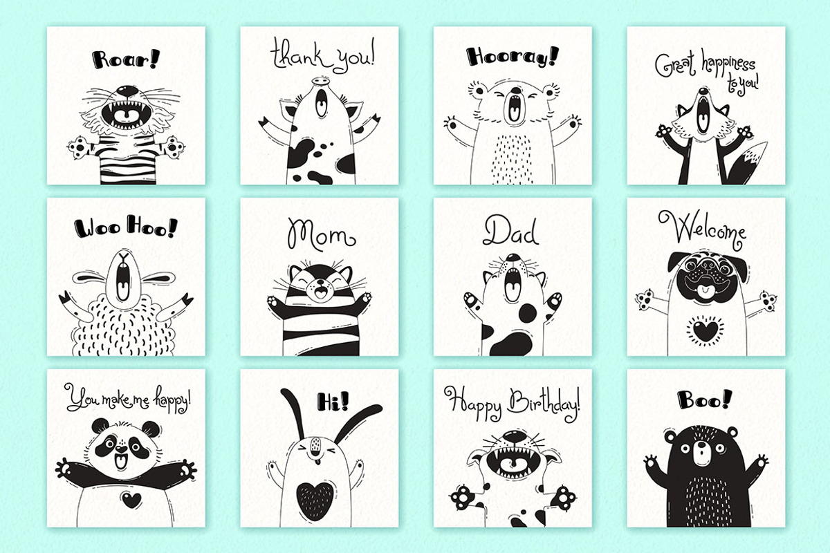 Funny Animals - Card Kit, an Animal Illustration by Baksiabat (Photo 6 of 9)