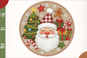 Round Patchwork Christmas Santa PNG, an Illustration by SinaCreation