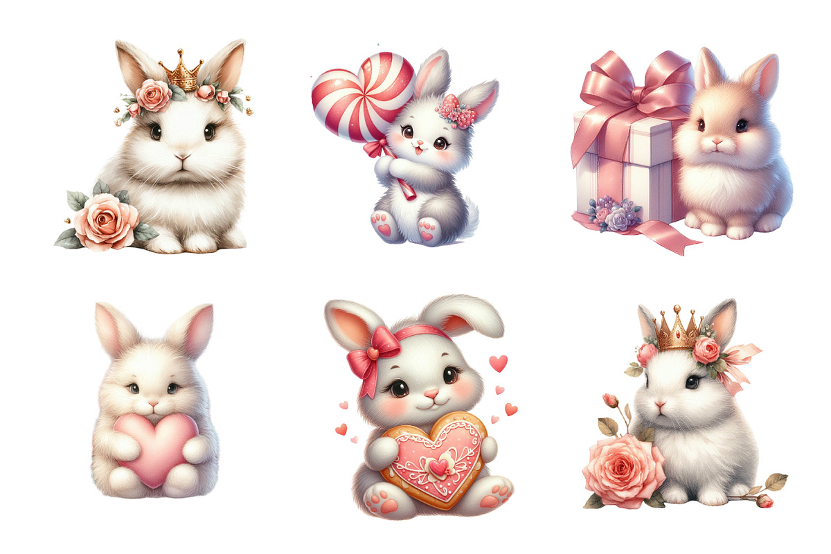 Valentine Bunny Clipart Bundle, an Illustration by SinaCreation (Photo 4 of 11)