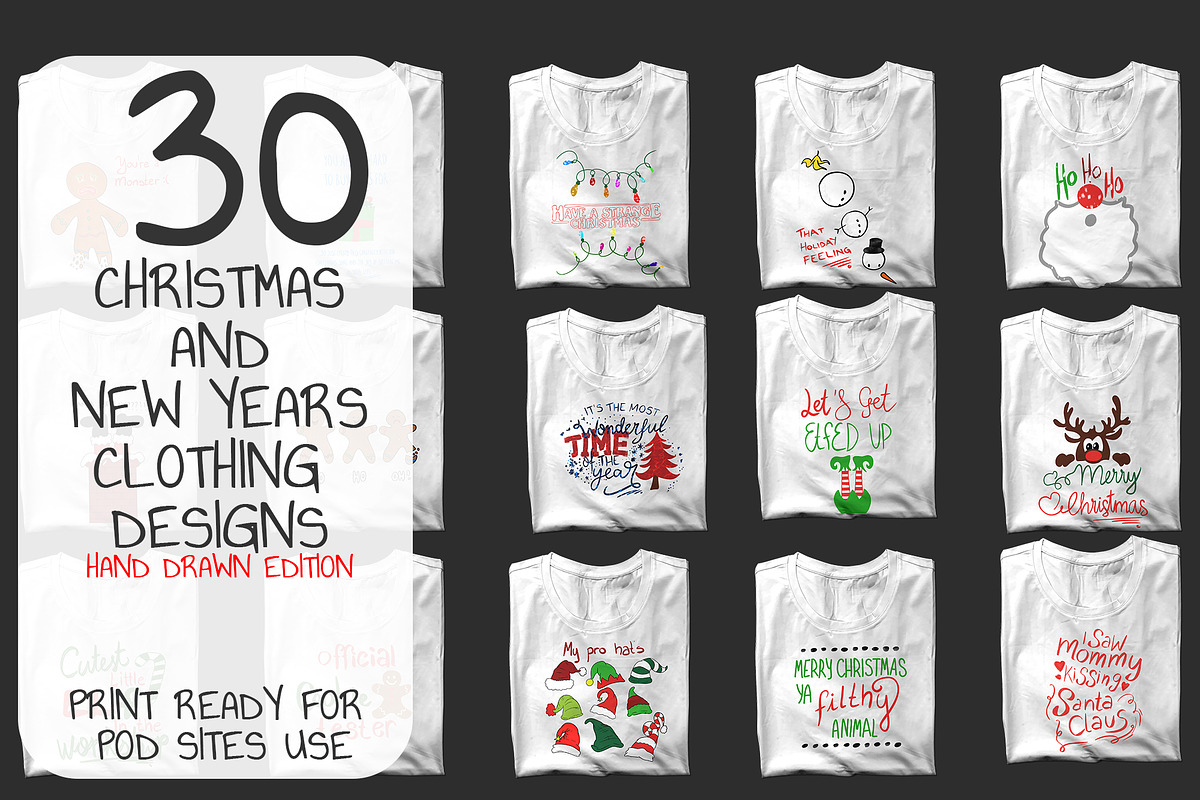 30 Christmas POD Shirt designs, an Illustration by Character (Photo 1 of 6)