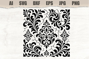 Stencil Damask Craquelure, a Pattern Graphic by MARYCRAFTIRIA