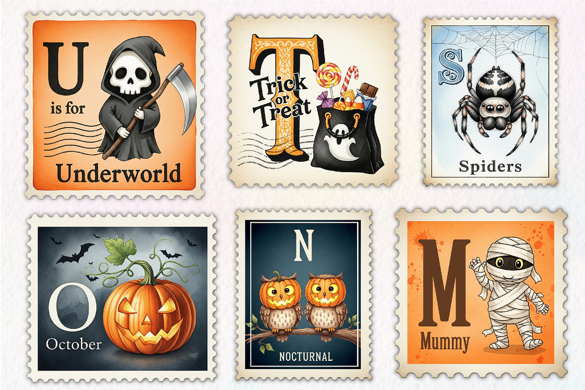 Halloween Postage Alphabet Clipart, an Illustration by Dream Creation (Photo 3 of 6)