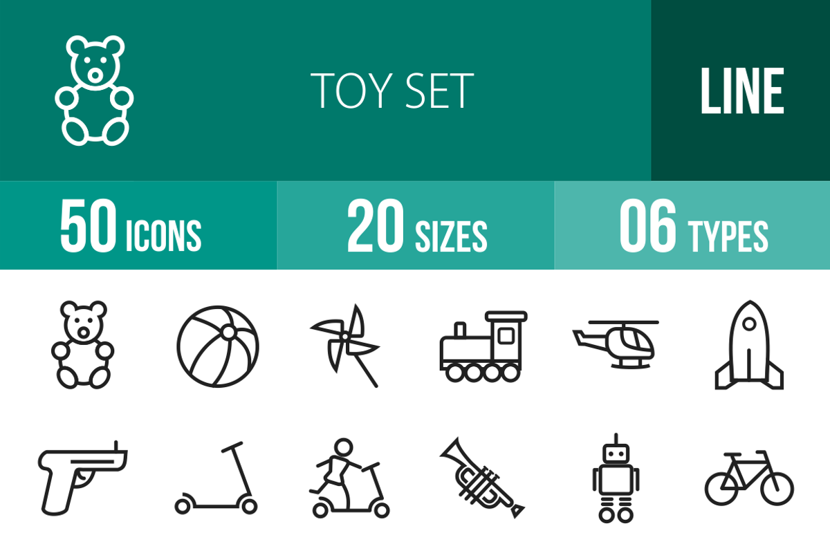 50 Toy Set Line Icons