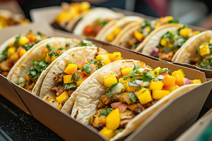 Close up on a tacos with mango salsa, a Food & Drink Photo by MistyDay