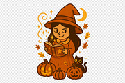 Cute halloween witch with pumpkins., a Decorative Illustration by kaisorn (Thumbnail 9 of 9)