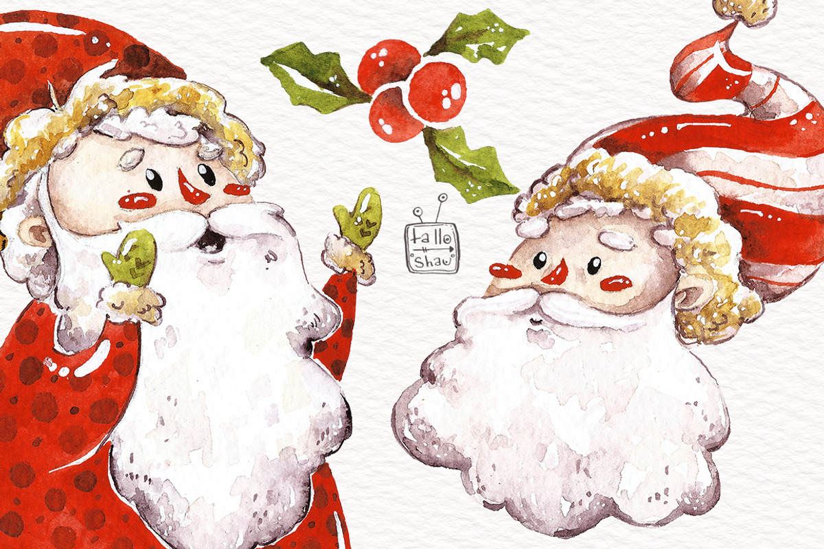 Watercolor Santas and Snowmen, an Illustration by talloshau's illustrations (Photo 9 of 10)