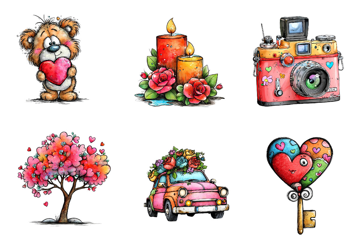 Whimsical valentines clip art, an Illustration by CreationArt (Photo 6 of 6)