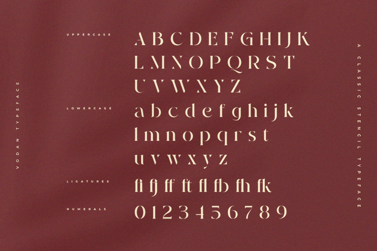 SALE! Vodan | Classic Stencil Font, a Serif Font by Pentagonistudio (Photo 10 of 10)