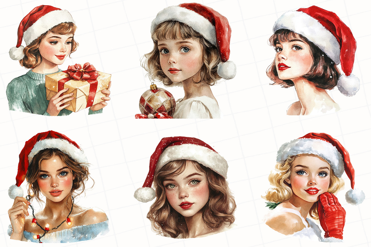 Christmas Girls Watercolor Clipart, an Illustration by OK Design (Photo 5 of 5)