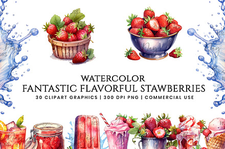 Watercolor Flavorful Strawberries, a Food Illustration by BusyDaydesign