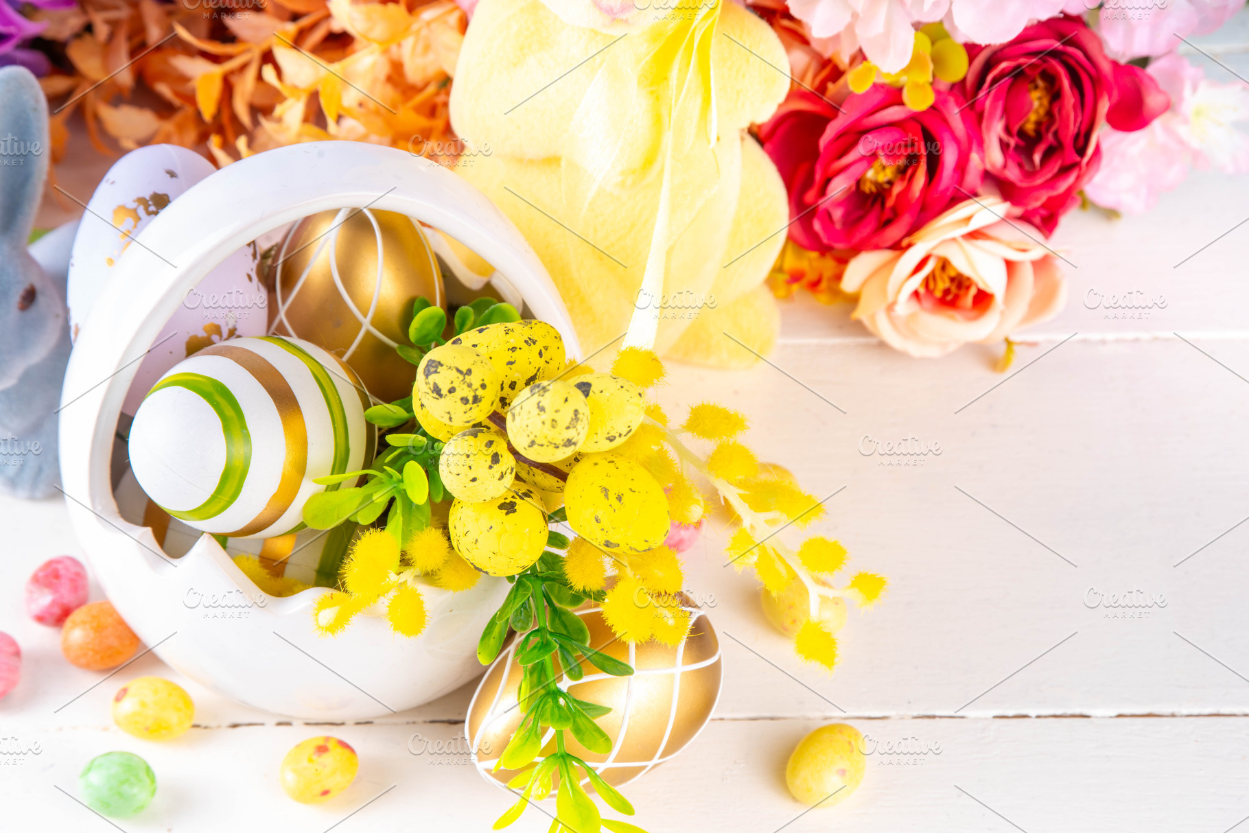 Happy Easter background with  Easter eggs basket, a Holiday Photo by Rimma