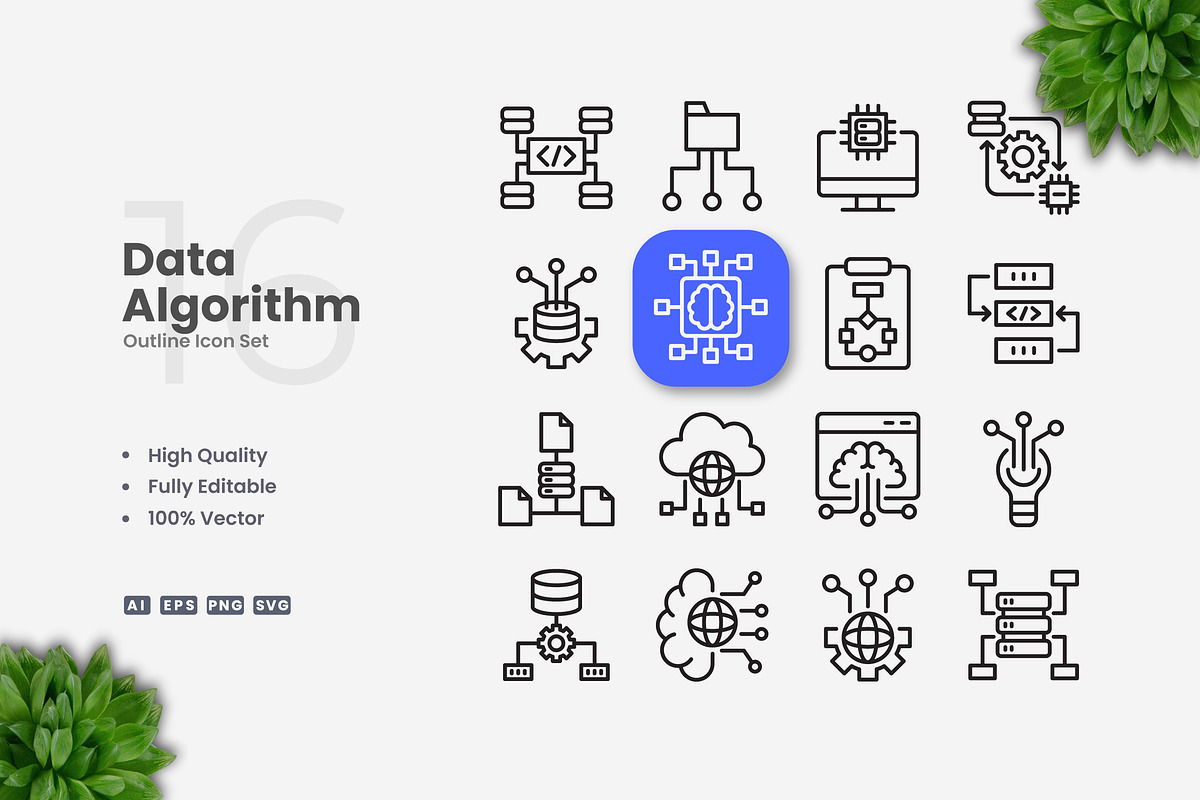 Data Algorithm Outline Icons
