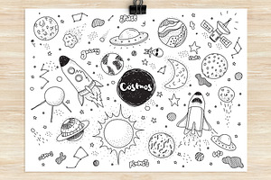 Cosmic Set. Hand Drawn Doodles.