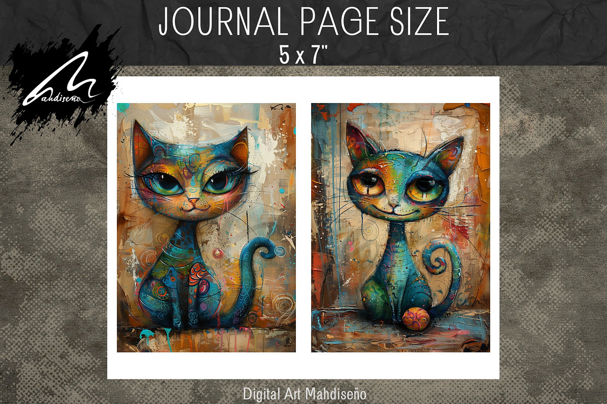 Cute Quirky Cat, Junk Journal Pages, an Animal Illustration by Digital Art Mahdiseño (Photo 4 of 9)