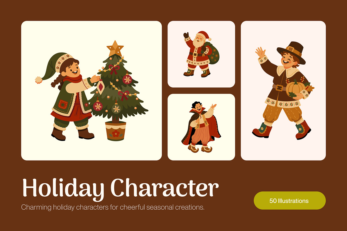 50 Holiday Characters Illustrations, a Seasonal Illustration by Prosymbols (Photo 1 of 11)