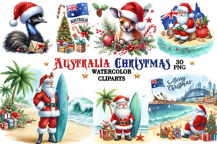 Australia Christmas Watercolor Clipa