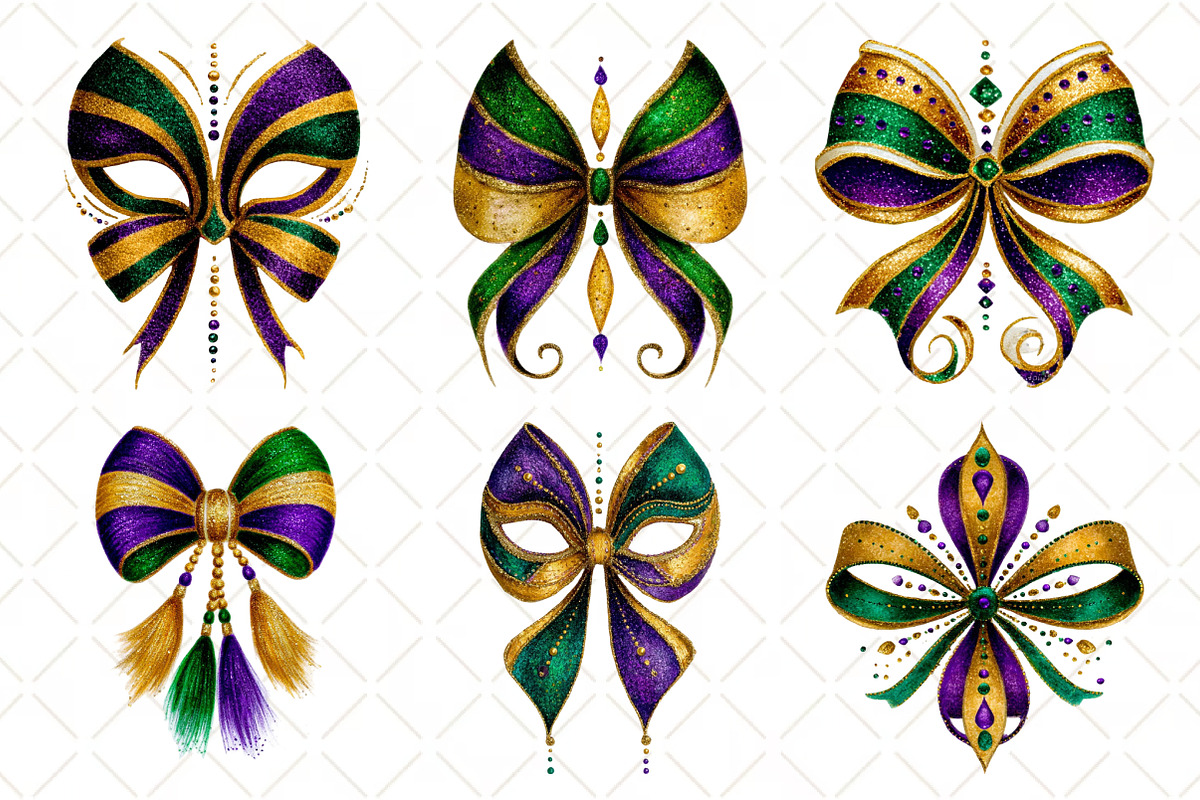 Mardi Gras Bow Coquette Bow, an Illustration by Black Bird Studio (Photo 2 of 6)