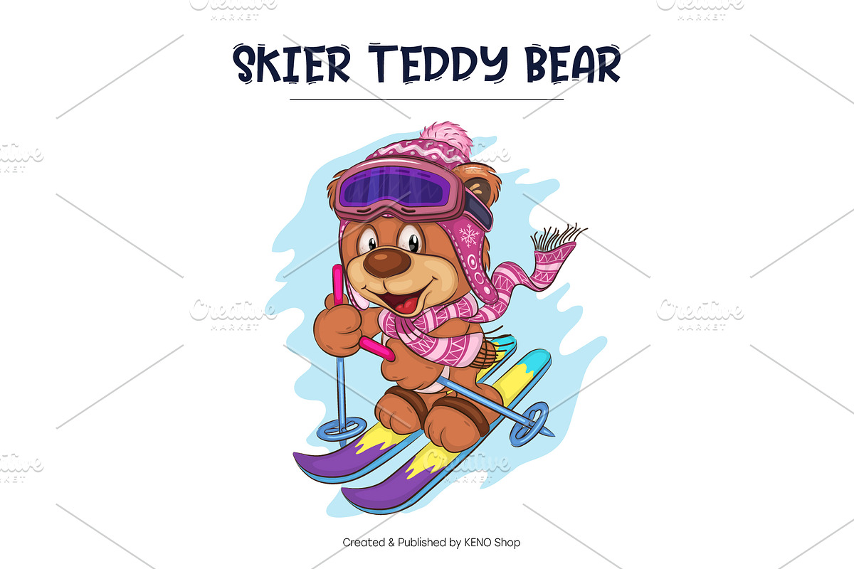 Cartoon Teddy Bear Skier., an Animal Illustration by KENO Mascots (Photo 2 of 3)