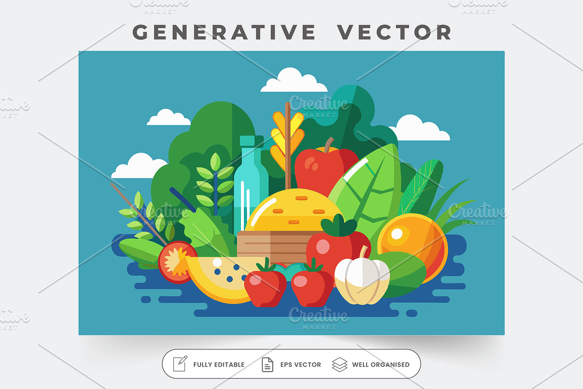 A variety of fresh fruits and vegeta, a Graphic by Iftikhar Alam