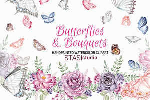 Butterfly & Pink Floral Clipart