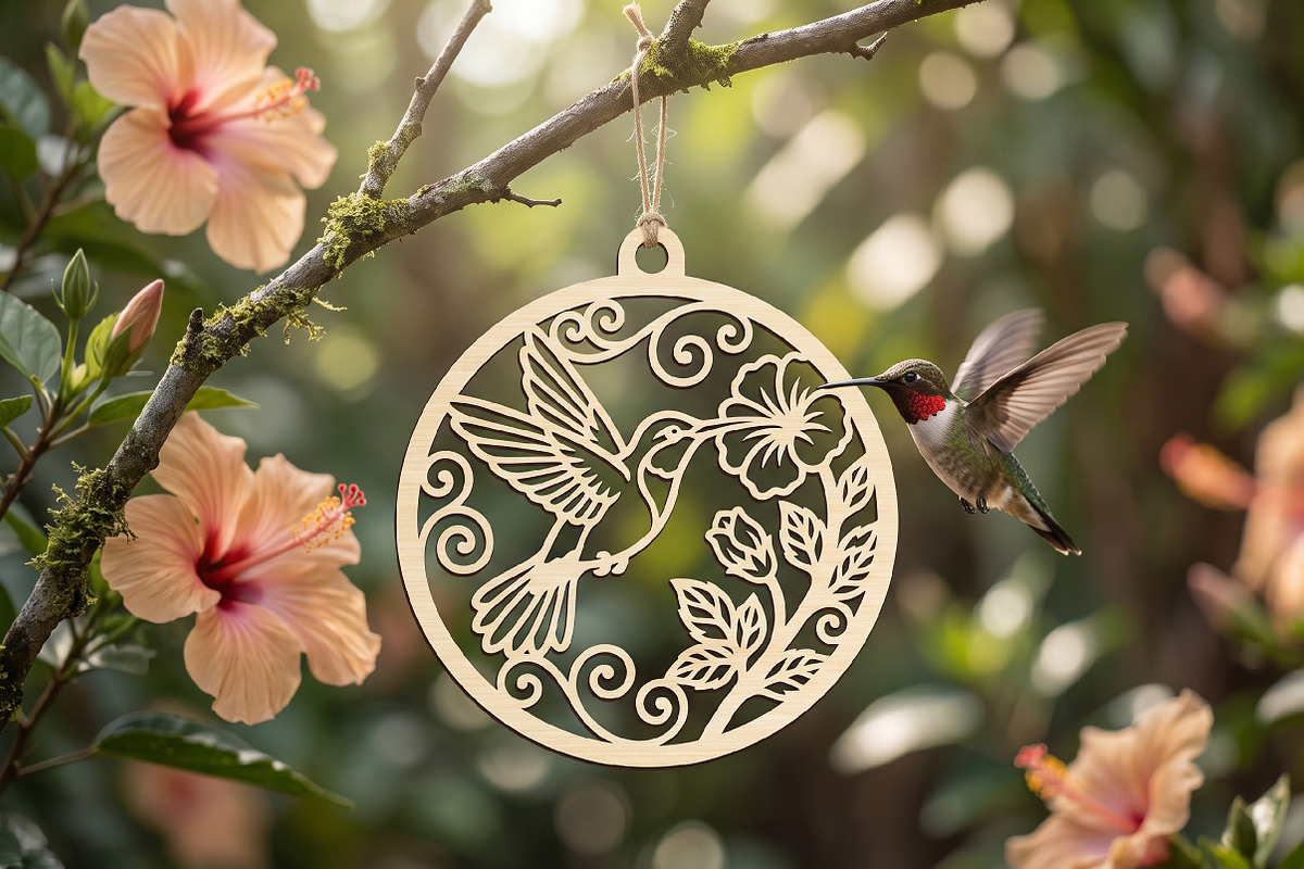 Hummingbird Floral Wood Ornament, an Object Graphic by Libby Wishes (Photo 3 of 3)