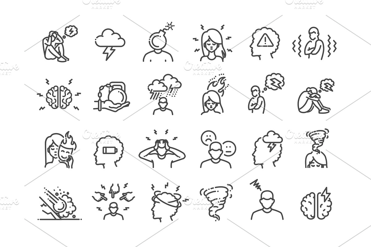 Mental health, depression icons, an Object Illustration by Tettygreen