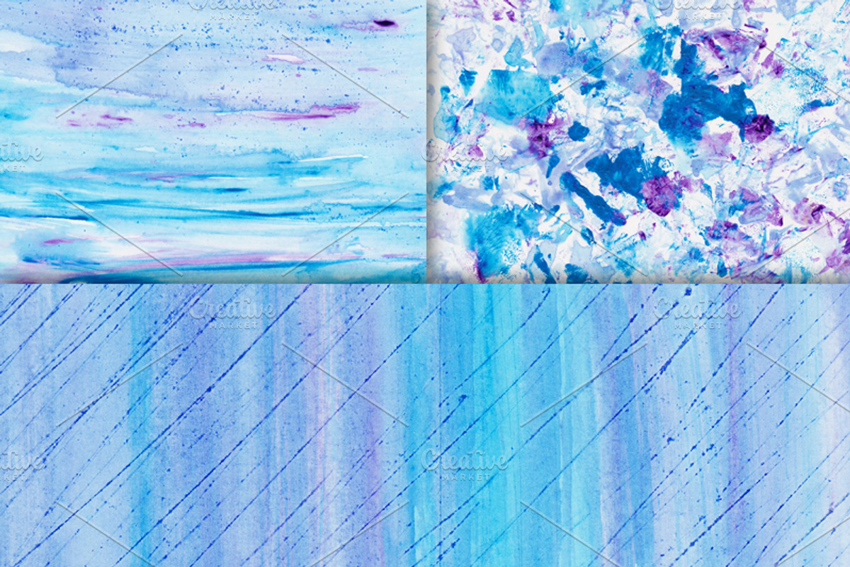 6 Watercolor Textures Blue Purple preview 3