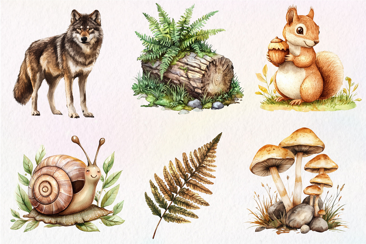 Vintage Woodland Watercolor Clipart, an Illustration by Dream Creation (Photo 6 of 7)