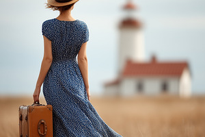 Woman in blue summer dress and straw, a Person Photo by MistyDay