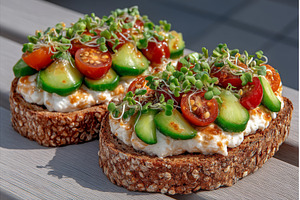 A wooden board features a nutritious, a Food & Drink Photo by ZinetroN