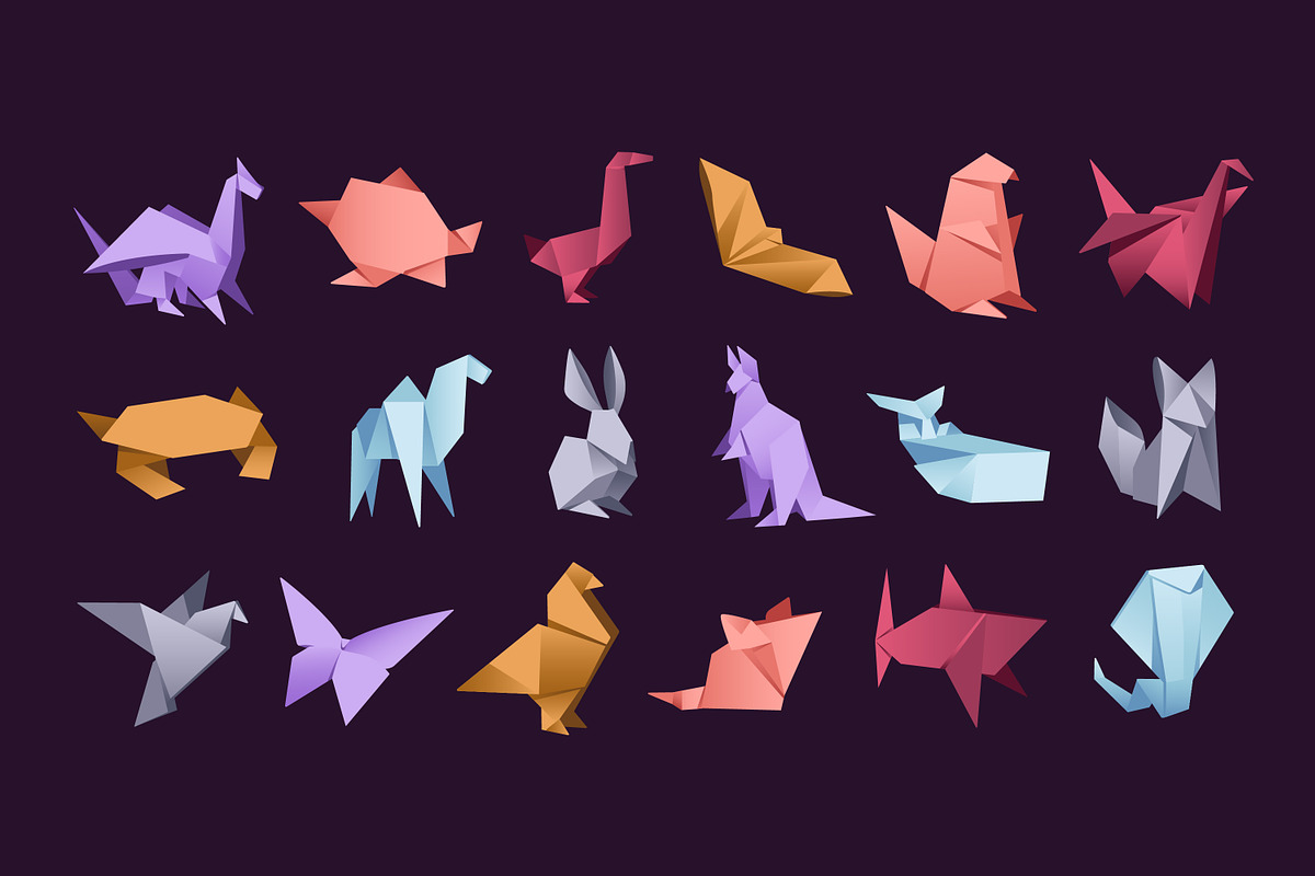 Origami set + seamless pattern, an Animal Illustration by PaperTrident (Photo 1 of 5)