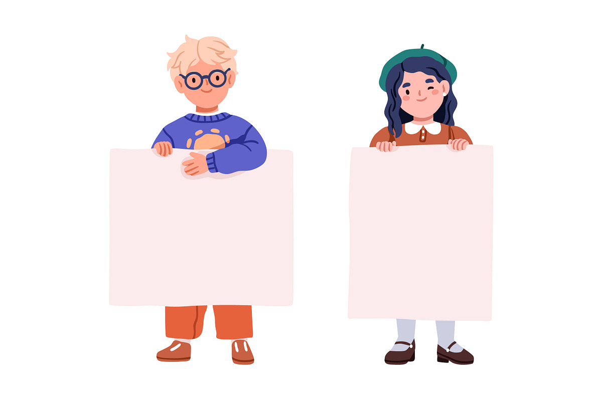 Happy cute children with banners set, a Person Illustration by Good Studio (Photo 3 of 6)