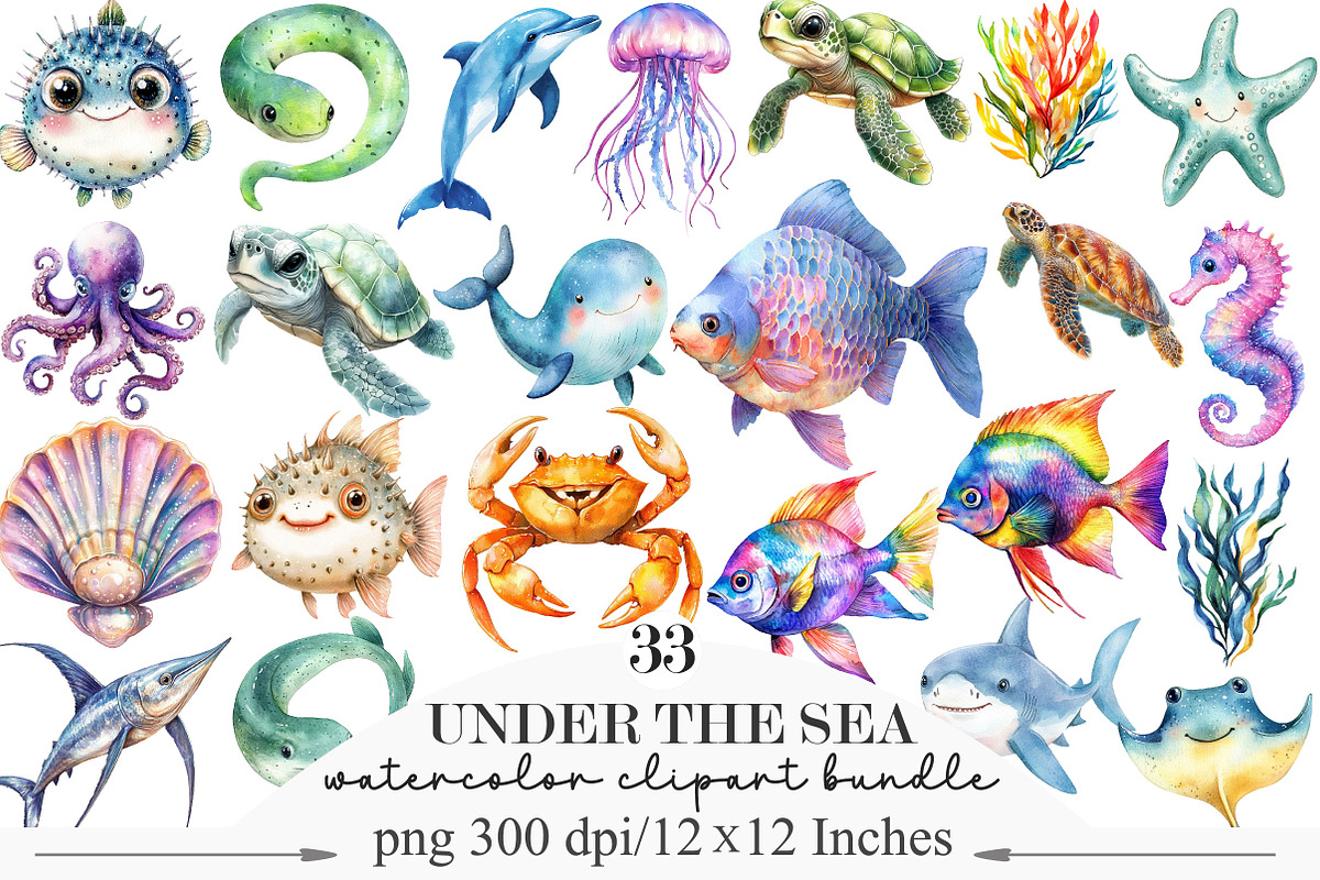 Watercolor Under the Sea Clipart, an Illustration by Designking (Photo 6 of 6)