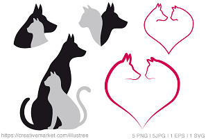 Cat and dog, vector set