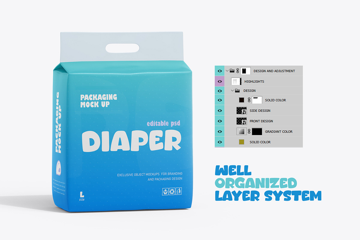 Diaper Packaging PSD Mockup, a Packaging Mockup by Ram Studio LLC (Photo 2 of 8)