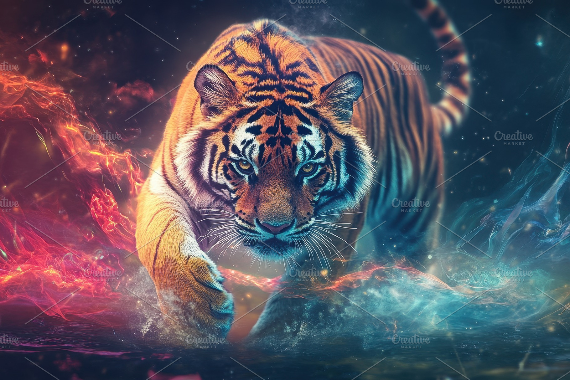 Majestic tiger emerges through a viv, a Photo by Pavel_design