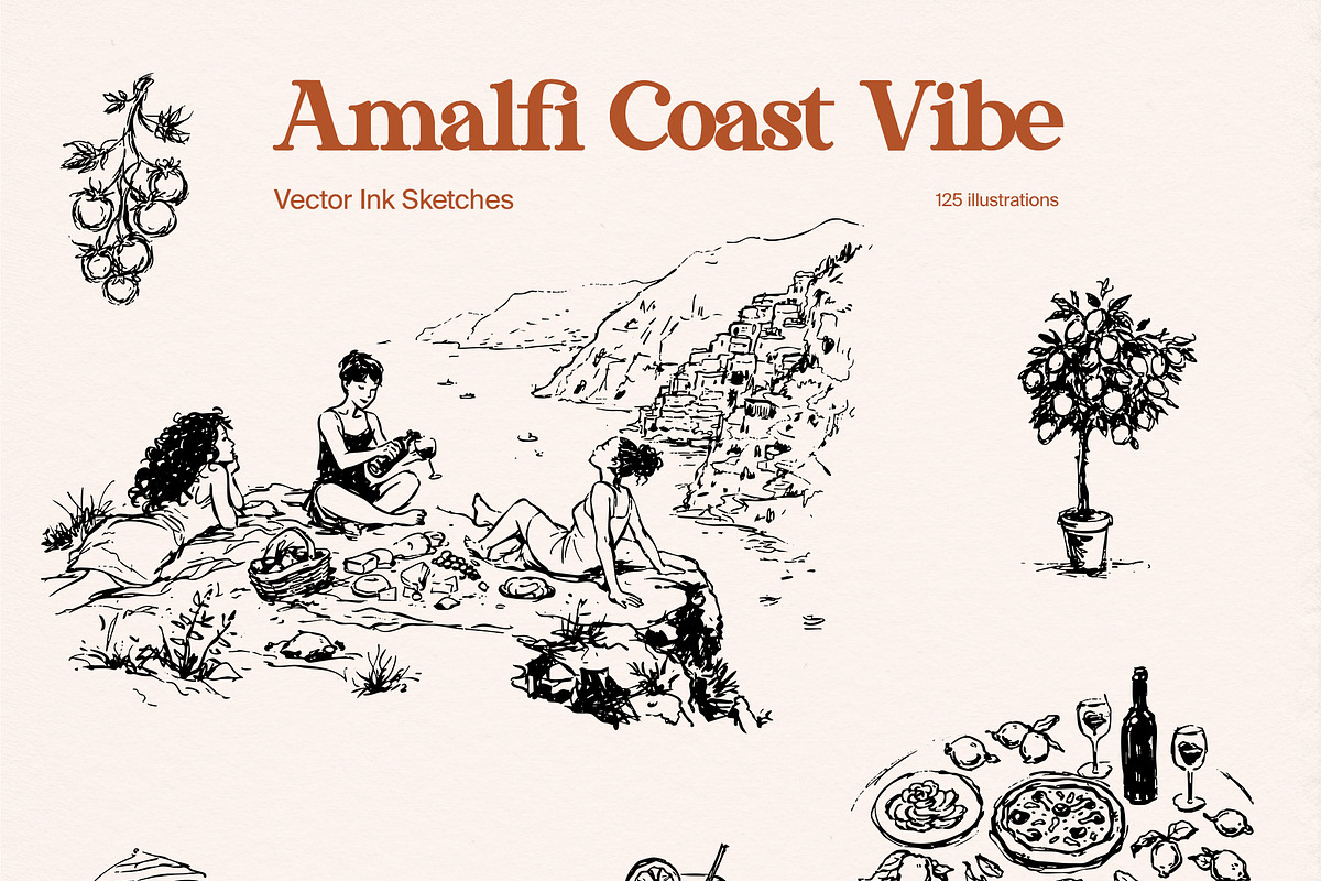 Amalfi Vibe: Vector Ink Sketches, an Object Graphic by divanovskaya_nv (Photo 11 of 20)