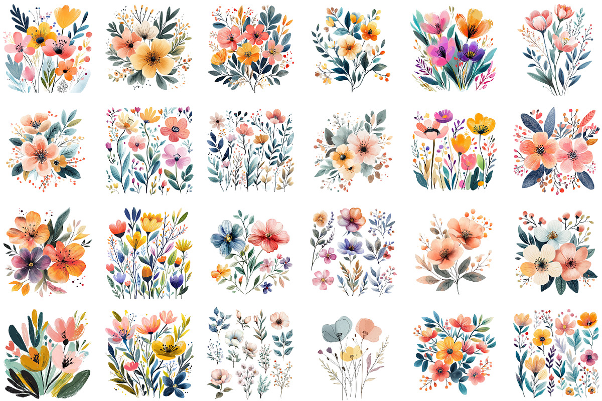 Watercolor Botanical Spring Blooms, an Illustration by Sublimation Artist (Photo 2 of 6)