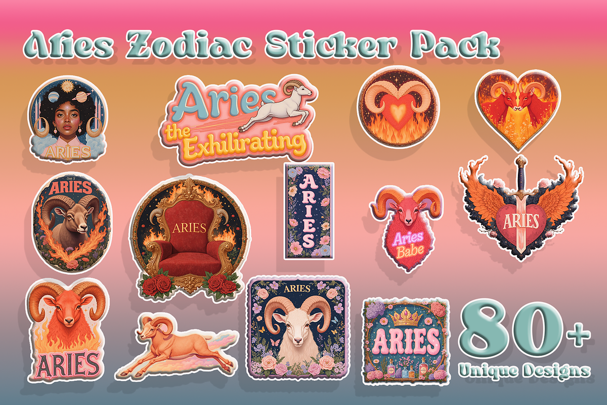 Aries Zodiac Sticker Bundle 80+, an Object Graphic by Jakayla Digital Co (Photo 3 of 15)