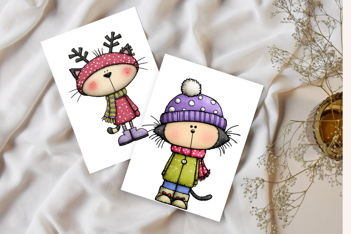 Quirky Christmas Cats illustrations, an Animal Illustration by PrintHaven Designs (Photo 10 of 10)