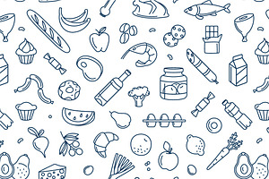 Grocery Icons, Patterns And Borders