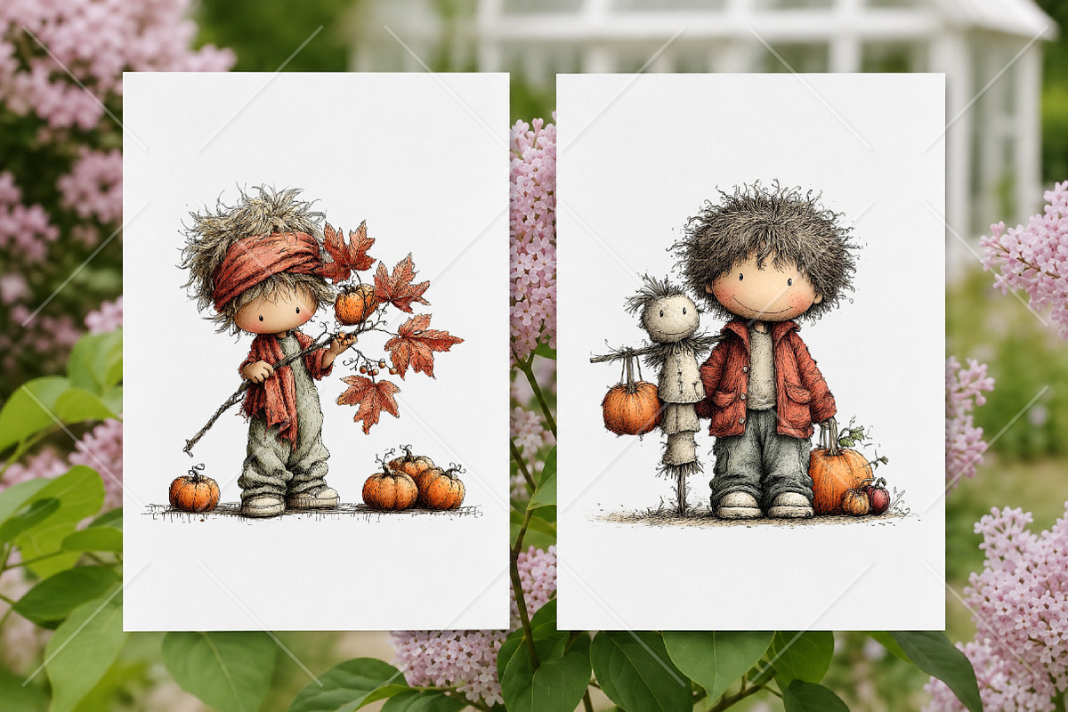 Whimsical Fall Little Boy Clipart, a Seasonal Illustration by Canvas Craft (Photo 8 of 10)