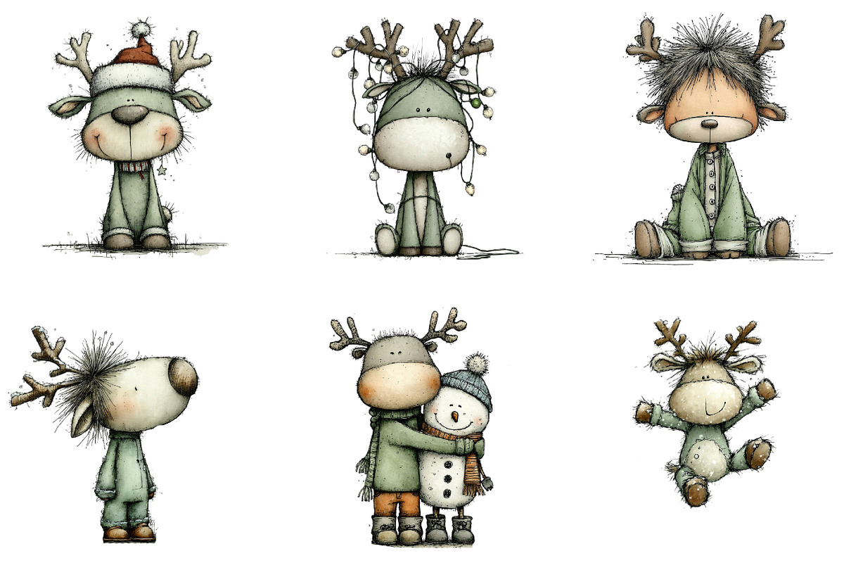 Cute Christmas Reindeer Clipart, an Illustration by DreamArtGraphic (Photo 3 of 5)
